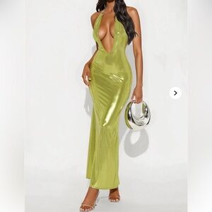 NWT! Elma Metallic Sleeveless Maxi Dress - Lime